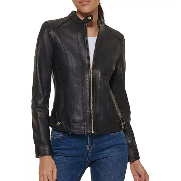 Cole Haan Jackets & Blazers - Women’s Cole Haans Lamb Skin Moto Leather Jacket | size medium